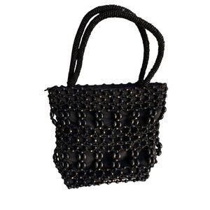 Black‎ Beaded Double Handles & Zipper Closure Miniature Bag Formal Evening Bag